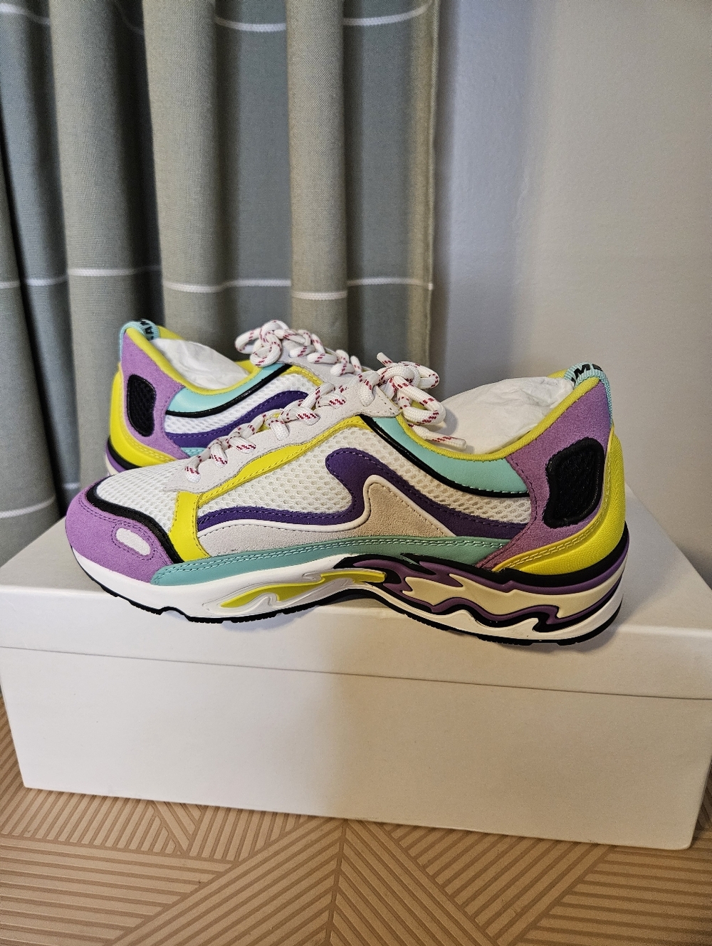 NEW Sandro Flame Leather Mesh Trainers Sneakers Parme Multicolor Casual - Picture 7 of 12